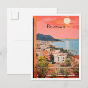 Carte Postale Palermo Italie Art de Voyage Rétro