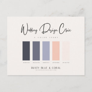 Carte Postale Palette couleur corail bleu foncé avec codes hexad