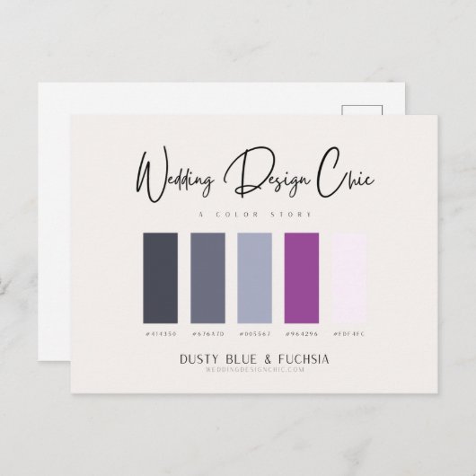 Carte Postale Palette couleur Dusty Blue Fuchsia avec codes hexa (Devant / Derrière)