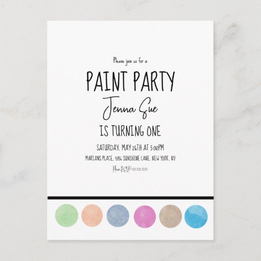 Carte Postale Palette de peinture à l'aquarelle pour fête d'anni (Devant)