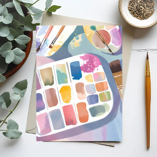 Carte Postale Palette de peinture   Jolie aquarelle colorée Art