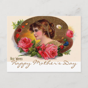 Carte Postale Palette de peinture vintage et Rose