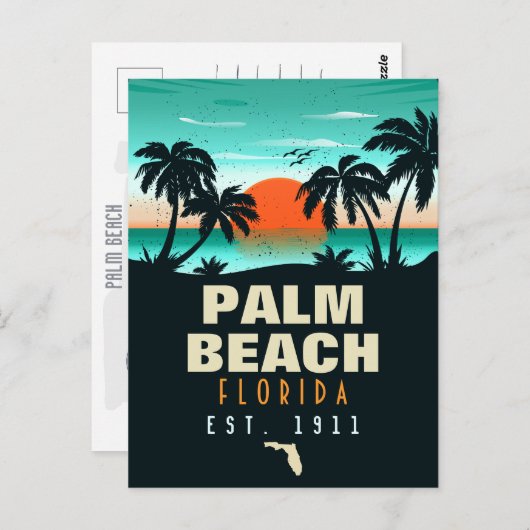 Carte Postale Palm Beach Floride Retro Sunset Souvenirs 60 ans (Devant / Derrière)