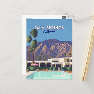 Carte Postale Palm Springs California Pool Hotel Trees Retro