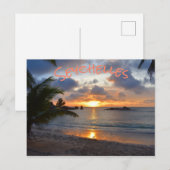 Carte Postale Palm Tree Beach Sunset de l'île tropicale des Seyc (Devant / Derrière)