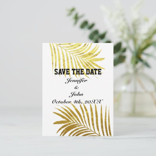 Carte Postale Palm Tree Foliage Gold Foil Feuilles Enregistrer l (Debout devant)