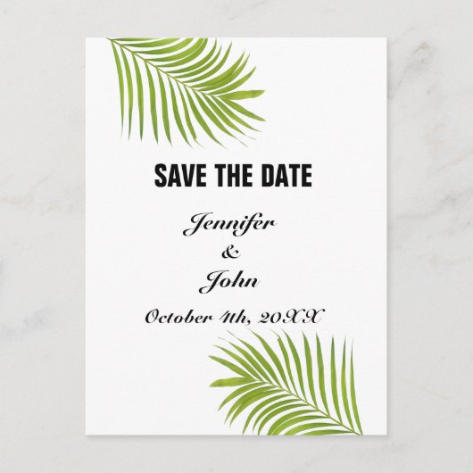 Carte Postale Palm Tree Foliage Vert Aquarelle Feuille Mariage (Devant)
