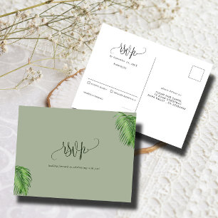 Carte Postale Palme d'aquarelle tropicale Mariage Feuille RSVP