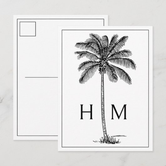 Carte Postale Palme noire de palmier côtier monogramme (Devant / Derrière)