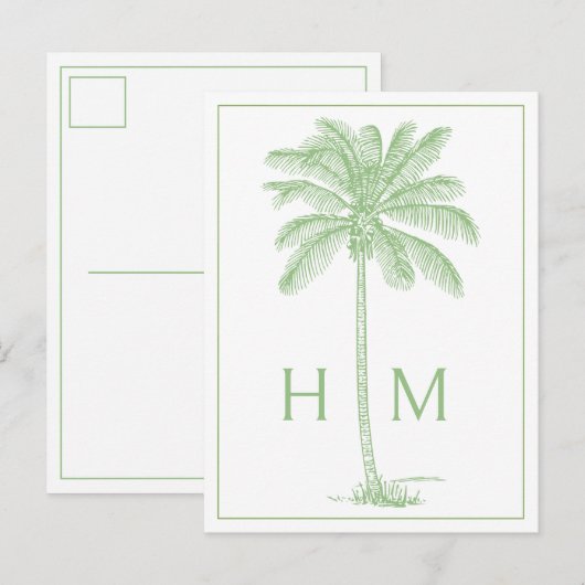Carte Postale Palmetto Palm Monogramme Côtière Verte (Devant / Derrière)