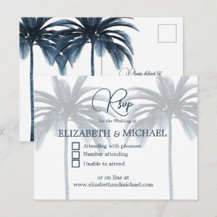 Carte Postale Palmier Bleu Élégant Mariage Moderne RSVP