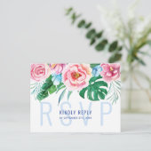 Carte Postale Palmier coloré tropical Feuille mariage RSVP (Debout devant)