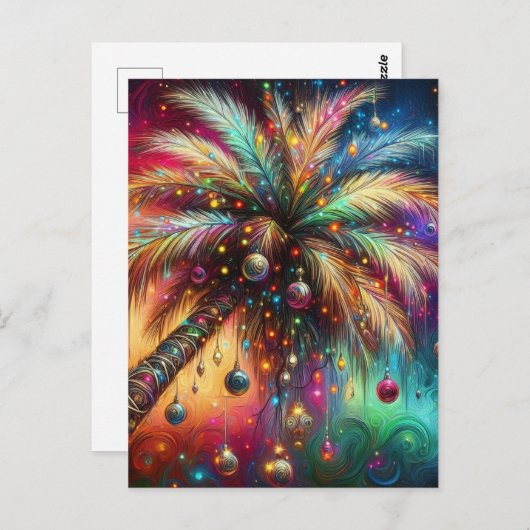 Carte Postale Palmier de Noël Whimsical Tropical Beach Vivid (Devant / Derrière)