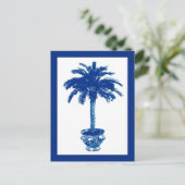 Carte postale Palmier en pot, bleu marine et blanc (Debout devant)