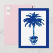 Carte postale Palmier en pot, bleu marine et blanc (Devant / Derrière)