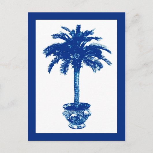 Carte postale Palmier en pot, bleu marine et blanc (Devant)