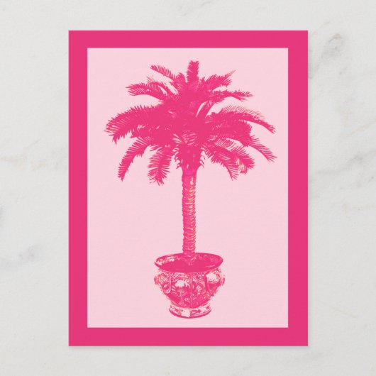 Carte Postale Palmier pointillé, Tons de corail rose (Devant)