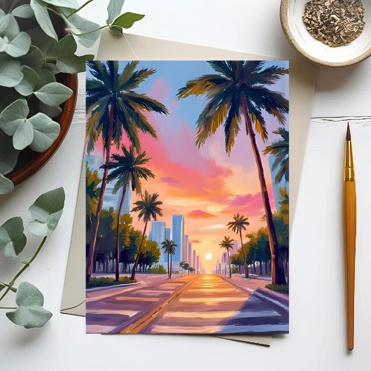 Carte Postale Palmiers couchés de soleil de Miami