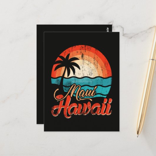 Carte Postale Palmiers Plage Hawaïenne (Devant/Arrière en situation)