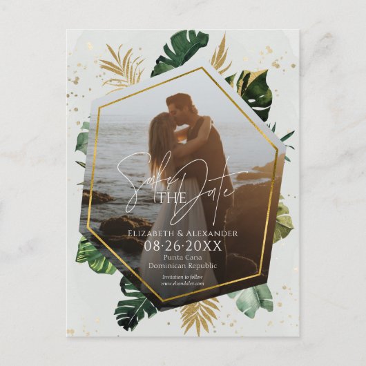 Carte Postale Palmiers Tropicaux Photo Gilded Enregistrer La Dat (Devant)