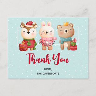 Carte Postale Pals de Noël - Ours et Lapin Rennes Merci