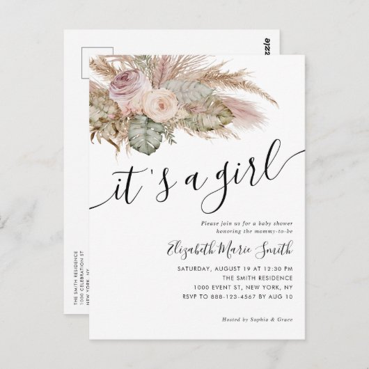 Carte Postale Pampas Grass Boho Bohemian C'est un Baby shower fi (Devant / Derrière)