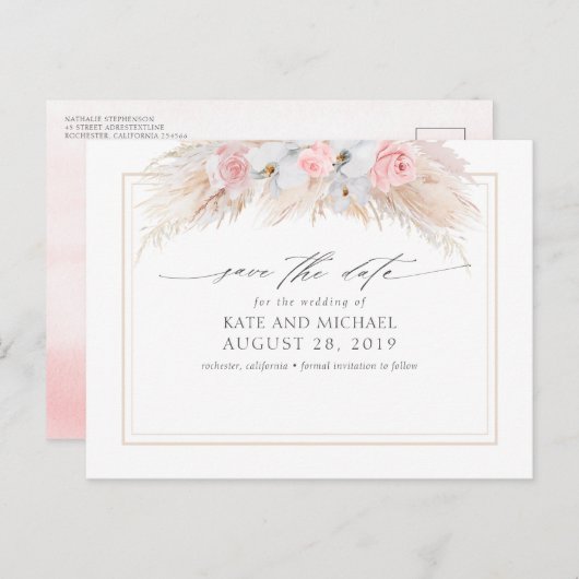 Carte Postale Pampas Grass et Orchidées Blanches Enregistrer la (Devant / Derrière)