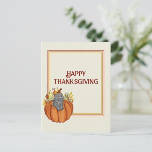 Carte Postale Pampkin bon thanksgiving, Chat (Debout devant)