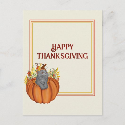 Carte Postale Pampkin bon thanksgiving, Chat (Devant)