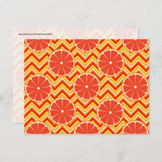 Carte Postale Pamplemousse d'été brillant sur Chevron jaune oran (Devant / Derrière)