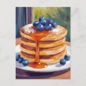 Carte Postale Pancakes aux bleuets | Peinture à l'huile (Devant)