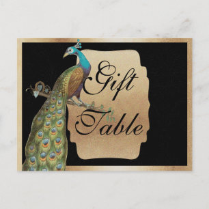 Carte Postale Pancarte de table de cadeau de Paon Or