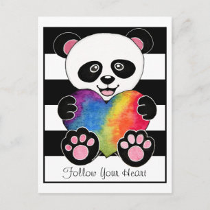Carte Postale Panda Aquarelle Cute Avec Coeur Arc En Ciel