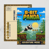 Carte Postale Panda, art pixel rétro 8 bits (Devant / Derrière)