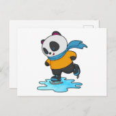 Carte Postale Panda au patinage sur glace avec patins à glace et (Devant / Derrière)