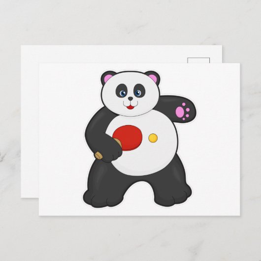 Carte Postale Panda au ping-pong avec raquette de ping-pong (Devant / Derrière)