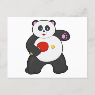 Carte Postale Panda au tennis de table avec une raquette de tenn