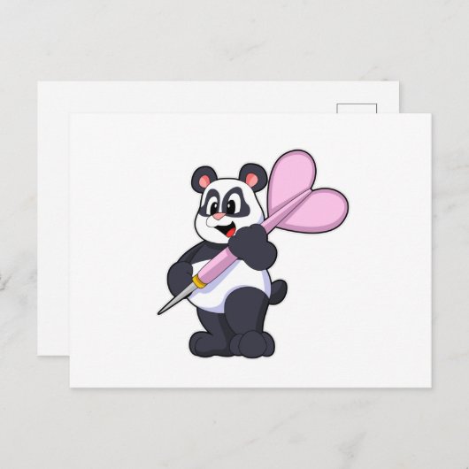 Carte Postale Panda aux fléchettes avec fléchette (Devant / Derrière)
