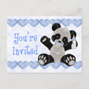 Carte Postale Panda avec Baby shower bleu Pacifique Invitation