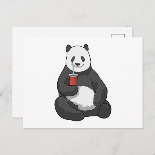 Carte Postale Panda avec boisson (Devant / Derrière)