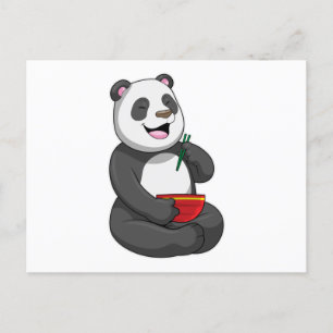Carte Postale Panda avec bol de ramen