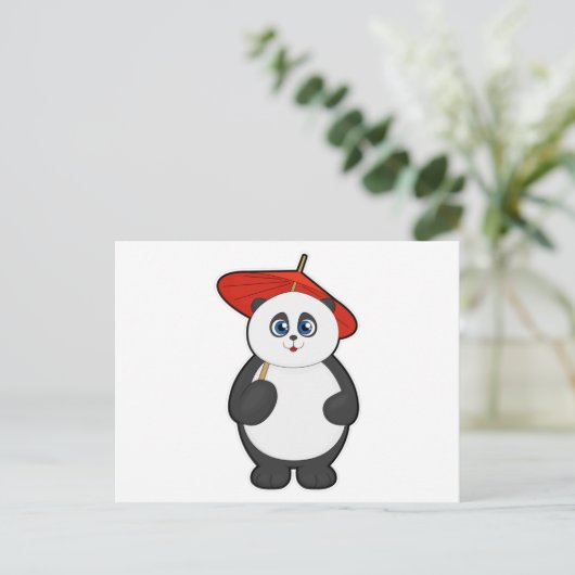 Carte Postale Panda avec parapluie (Debout devant)