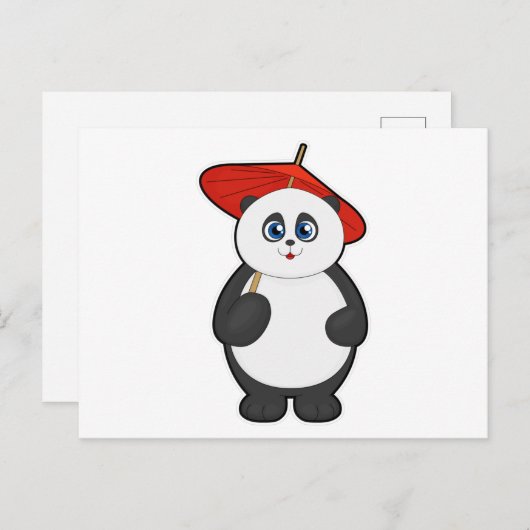 Carte Postale Panda avec parapluie (Devant / Derrière)