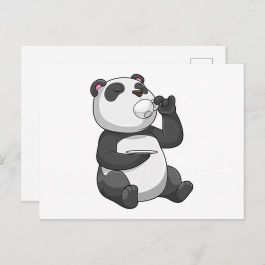 Carte Postale Panda avec Tasse à Thé (Devant / Derrière)