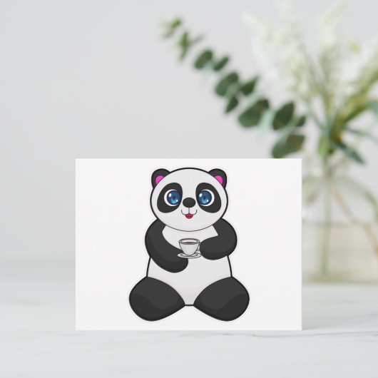 Carte Postale Panda avec tasse de café (Debout devant)