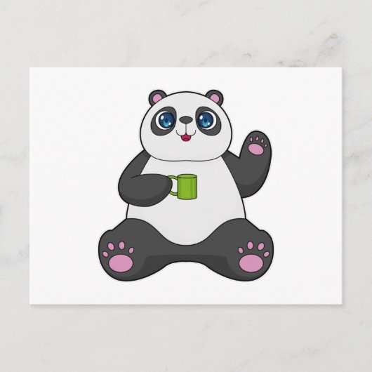 Carte Postale Panda avec tasse de café (Devant)