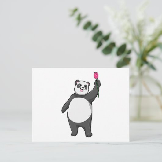 Carte Postale Panda avec tulipe (Debout devant)