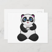 Carte Postale Panda avec une tasse de café (Devant / Derrière)