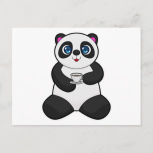 Carte Postale Panda avec une tasse de café