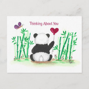 Carte Postale Panda Bamboo Papillon Cœur Ballon Encouragement